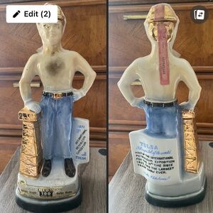 Tulsa / Oil Driller Ceramic Decanter with Gold Accents